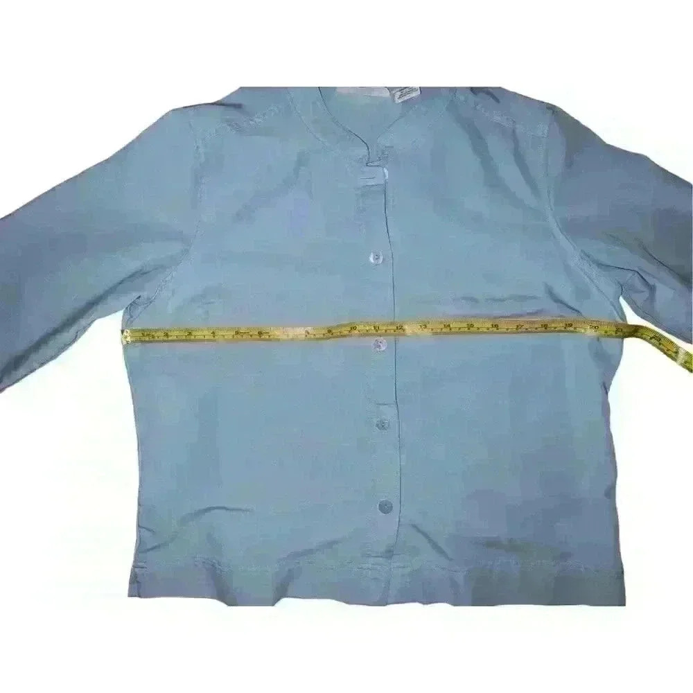Weekend Clothes Line Sz L blue preppy 3/4 sleeve Collar Button Coastal - Picture 4 of 9